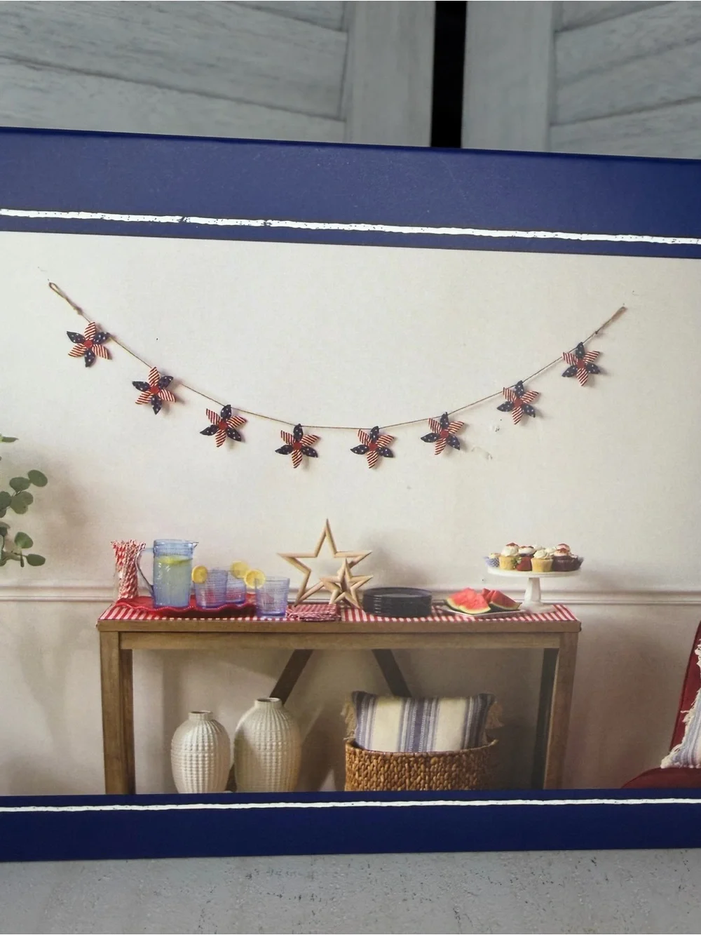 Martha Stewart Patriotic Fabric Star Garland in Red, White & Navy 6ft